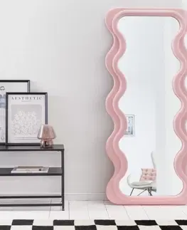 Luxusní a designová zrcadla Estila Art deco moderní vysoké zrcadlo Swan s vlnitým rámem v pastelové růžové barvě 160cm