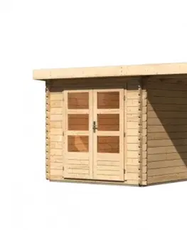 Dřevěné plastové domky Dřevěný zahradní domek BASTRUP 4 s přístavkem Lanitplast Přírodní dřevo