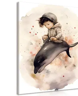 Zasněná zvířátka Obraz zasněný chlapeček s delfínem