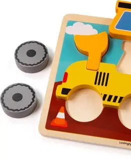 Dřevěné hračky Bigjigs Toys Vkládací puzzle s bagrem KIRIN