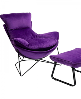 Relaxační křesla KARE Design Křeslo s podnožkou Snuggle - fialové, (set 2 kusů)
