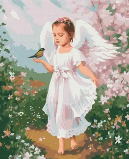 Andělé Malování podle čísel anděl s ptáčkem