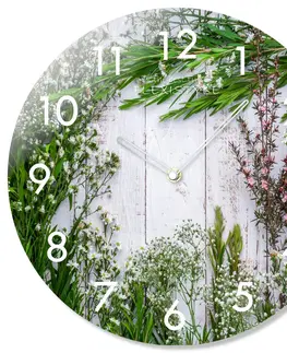 Nástěnné hodiny Kulaté skleněné hodiny 30 cm s bylinkami