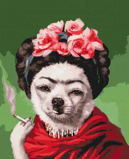 Zvířata Malování podle čísel pes s cigaretou inspirovaný Fridou