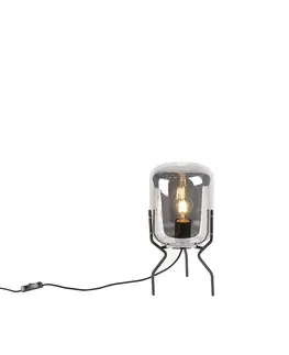 Stolni lampy Designová stolní lampa černá s kouřovým sklem - Bliss