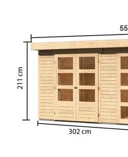 Dřevěné plastové domky Dřevěný zahradní domek KERKO 4 s přístavkem 240 Lanitplast Přírodní dřevo