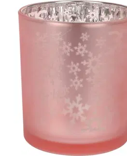 Vánoční dekorace Skleněný svícen Snowflakes, růžová, 10 x 12 cm