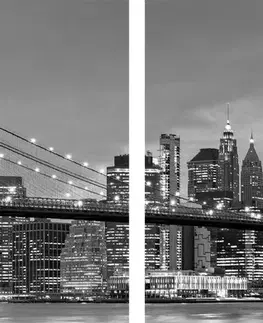 Obrazy města 5-dílný obraz okouzlující most v Brooklynu v černobílém provedení