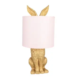 Lampy Zlatá stolní lampa králík s růžovým stínidlem Rabbi – Ø20*43 cm E27/max 1*60W Clayre & Eef 6LMC0013GOP