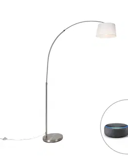 Obloukove lampy Chytrá ocelová oblouková lampa s bílým látkovým stínidlem včetně Wifi A60 - Arc Basic