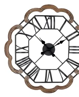 Hodiny Kovové nástěnné hodiny s dřevěným okrajem ve tvaru květu - Ø 70*5 cm / 1*AA Clayre & Eef 5KL0224