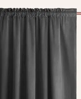 Jednobarevné hotové závěsy Tmavě šedý velurový závěs CHARMY na stuhu 140 x 260 cm