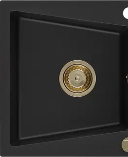 Sifony k pračkám MEXEN/S Cesar granitový dřez 1-miska s odkapávačem 775 x 470 mm, černý, zlatý sifon 6514771010-77-G