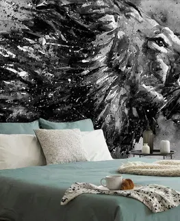 Černobílé tapety Tapeta král zvířat v černobílém akvarelu