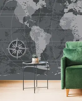 Samolepící tapety Samolepící tapeta rustikální mapa světa v černobílém