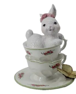 Velikonoční dekorace Dekorace bílé králičí slečny v porcelánových šálcích s motýlem - 12*12*15 cm Clayre & Eef 6PR3139