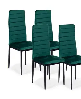 Židle Sada 4 elegantních sametových židlí v zelené barvě