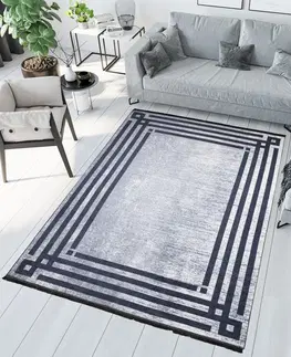 Moderní koberce Šedý trendový koberec s protiskluzovou úpravou a geometrickým vzorem