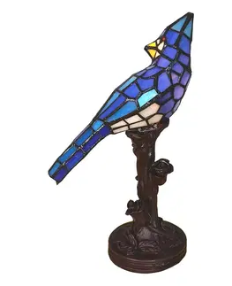 Stolní lampy Clayre&Eef Stolní lampa 5LL-6102BL pták, modrá styl Tiffany