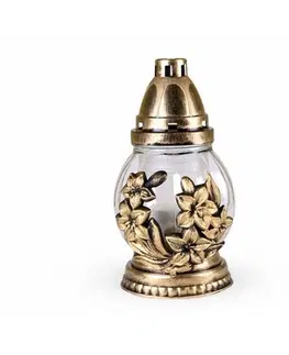 Dekorativní svíčky Skleněná lampa s plastickým dekorem Květ, zlatá