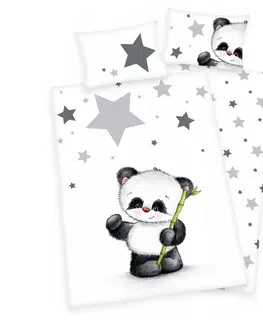 Povlečení Herding Dětské flanelové povlečení do postýlky Jana Star Panda, 135 x 100 cm, 40 x 60 cm