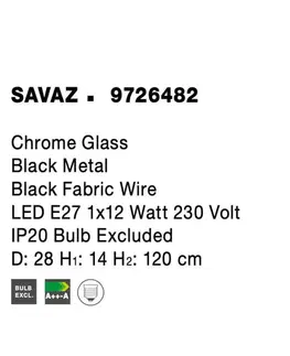 Designová závěsná svítidla NOVA LUCE závěsné svítidlo SAVAZ chromové sklo černý kov černý kabel E27 1x12W 230V IP20 bez žárovky 9726482