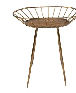 Konferenční stolky Zlatý antik oválný kovový odkládací stolek - 48*31*53 cm Clayre & Eef 6Y4976
