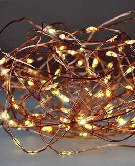 LED osvětlení na baterie Solight vánoční řetěz měděný, 100x mini LED, 10m, 3 x AA, teplé světlo 1V54-WW