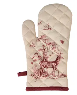 Chňapky Béžová chňapka - rukavice s jeleny a ptáčky Pretty Forest - 18*30 cm Clayre & Eef PFT44