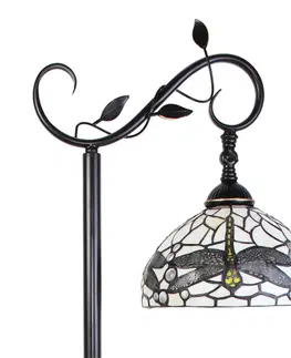 Svítidla Bílá stojací Tiffany lampa s vážkami Dragonfly - 36*25*152 cm E27/max 1*60W Clayre & Eef 5LL-6243
