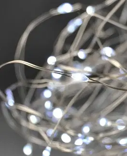 LED osvětlení na baterie Solight vánoční řetěz stříbrný, 100x mini LED, 10m, 3 x AA, studené světlo 1V54-W