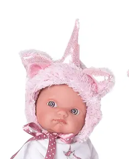 Hračky panenky ANTONIO JUAN - 85105-3 Jednorožec fialový - realistická panenka miminko s celovinylovým tělem