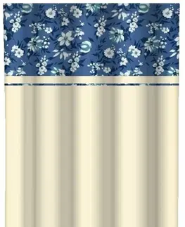 Hotové závěsy Krémový dekorativní závěs s potiskem bílých a modrých květů
