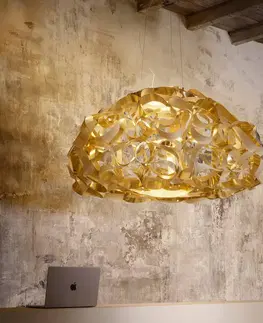 Závěsná světla Slamp Závěsná lampa Slamp Quantica, zlatá barva, Ø 120 cm