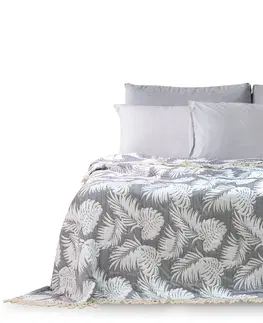 Přehozy Přehoz na postel DecoKing TROPICALLEAVES šedé+bílé, velikost 240x260