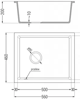 Sifony k pračkám MEXEN/S Pedro granitový dřez 1-miska 560 x 460 mm, bílá, sifon černá 6508561000-20-B