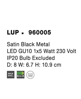 Moderní bodová svítidla NOVA LUCE bodové svítidlo LUP saténový černý kov GU10 1x5W 230V IP20 bez žárovky 960005