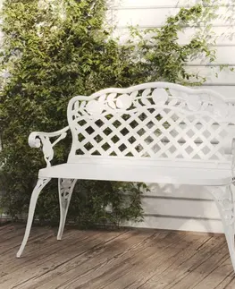 Zahradní lavice Zahradní lavice 108 cm litý hliník Dekorhome Bílá