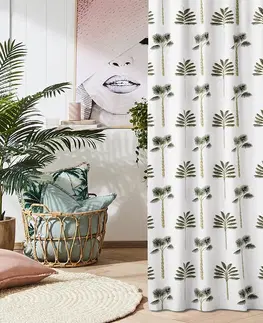 Skandinávské hotové závěsy Moderní závěs na kolíčky bílé barvy s motivem palmových listů 140x250 cm