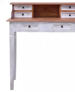 Pracovní stoly Psací stůl ze zásuvkami masivní dřevo Dekorhome Hnědá