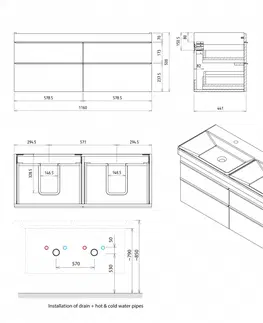 Koupelnový nábytek SAPHO SITIA dvojumyvadlová skříňka 116x50x44,2cm, 4xzásuvka, borovice rustik SI120-1616