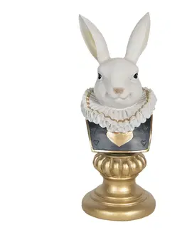 Velikonoční dekorace Busta králíka s límcem na zlatém podstavci - 12*11*29 cm Clayre & Eef 6PR3166