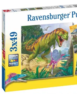 Hračky puzzle RAVENSBURGER - Dinosauři a čAction Series Mini 3x49 dílků