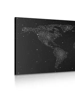 Obrazy mapy Obraz mapa světa s noční oblohou v černobílém provedení