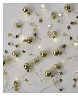 Vánoční řetězy a lamety EMOS LED vánoční girlanda Zlaté koule s hvězdami 1,9 m teplá bílá