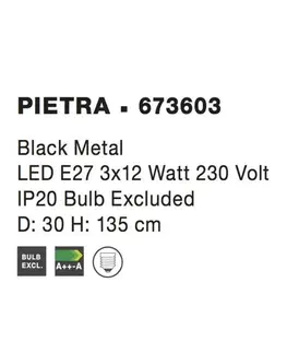 Industriální závěsná svítidla NOVA LUCE závěsné svítidlo PIETRA černý kov E27 3x12 W 673603