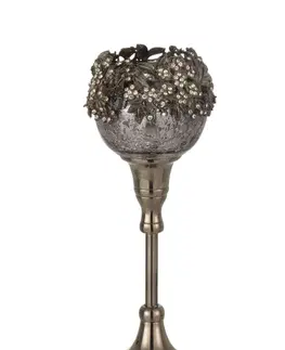 Svícny Skleněný kouřový svicen na nožičce se zdobením a kamínky Luxy - Ø  9*24cm J-Line by Jolipa 18507