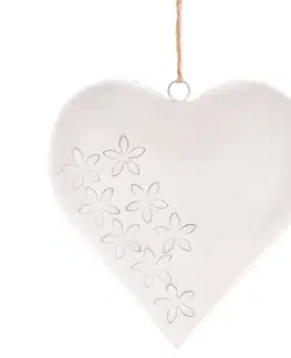 Bytové dekorace Kovové závěsné srdce 20 x 20 x 4 cm, barva antik bílá