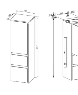 Koupelnový nábytek MEREO Opto koupelnová skříňka vysoká 125 cm, levé otevírání, bílá/dub Riviera CN934L