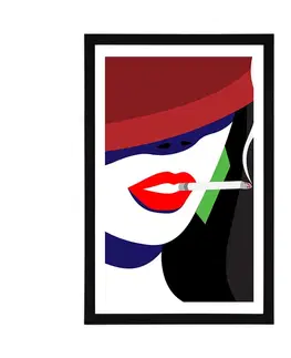 Pop art Plakát s paspartou žena v klobouku v pop art stylu